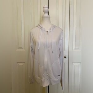 Running Jacket for Women Full Zip with Thumb Holes White XL